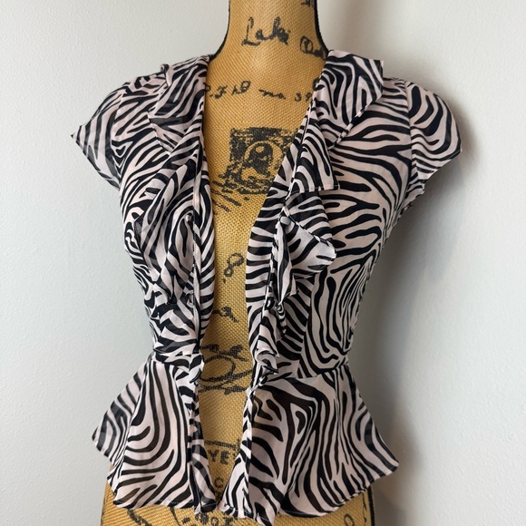 Victoria’s Secret SET Y2K Zebra Print Ruffle Pajama Set Sheer Lounge Pants top S - Picture 5 of 10